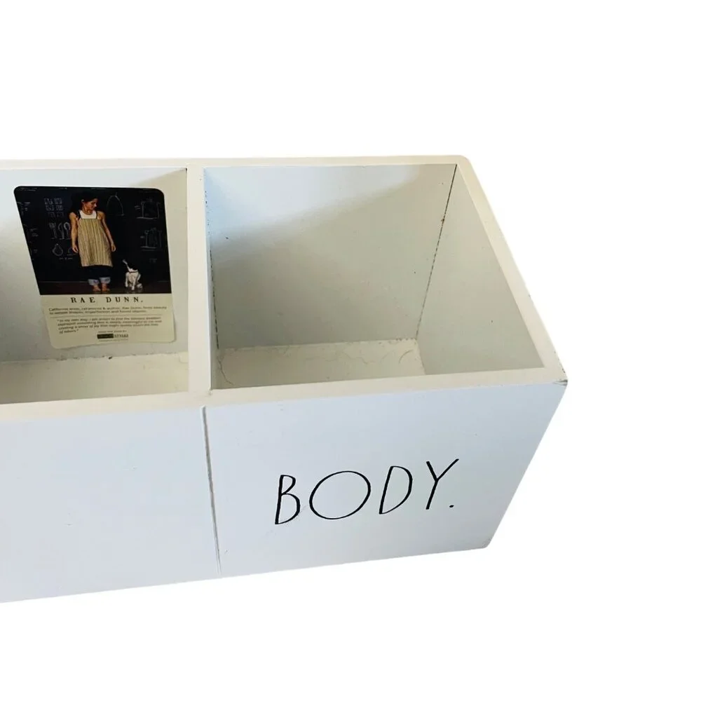 Rae Dunn White Wooden Organizer With‎ FACE. HAIR. BODY. Compartments Perfect For